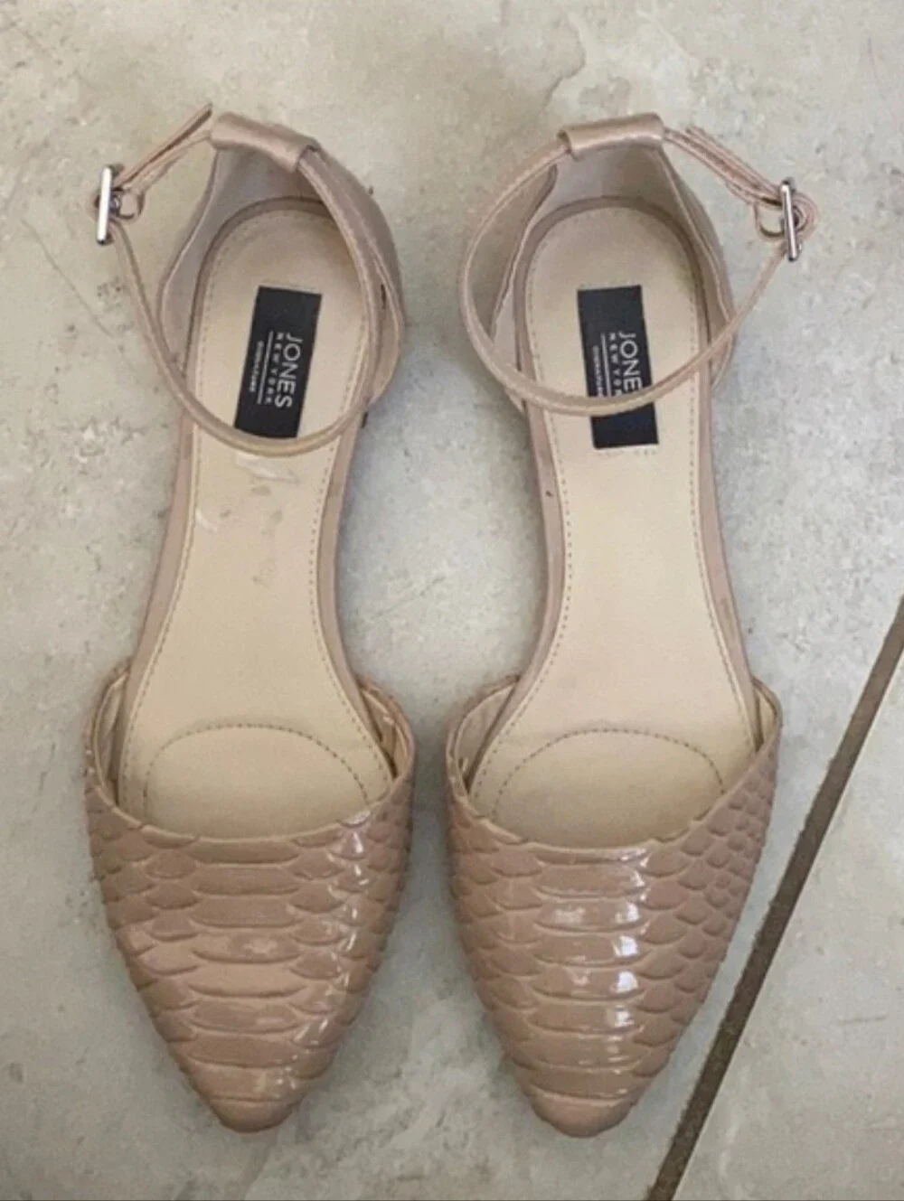Jones New York | Sophia Nude Patent Pointed Ankle-Strap Flats